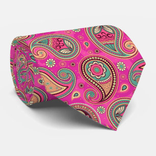 Roze blauwgroen elegant  paisley patroon stropdas