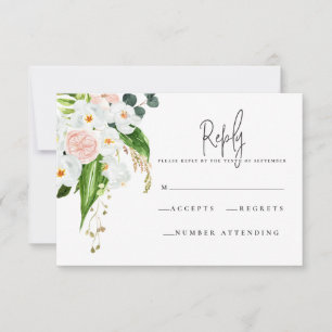 Roze, blauwgroen en orchidee tropische bloemen R.S RSVP Kaartje