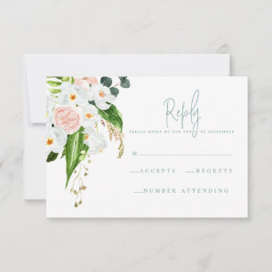 Roze, blauwgroen en orchidee tropische bloemen R.S RSVP Kaartje