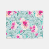 Roze Blauwgroen Floral Waterverf Summer Blanket Fleece Deken (Voorkant (Horizontaal))