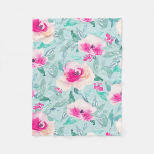 Roze Blauwgroen Floral Waterverf Summer Blanket Fleece Deken