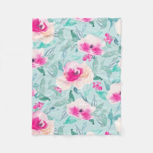 Roze Blauwgroen Floral Waterverf Summer Blanket Fleece Deken (Voorkant)