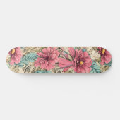  Roze & Blauwgroen  Geïnspireerde Bloemen Skateboard (Horizontaal)