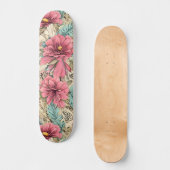  Roze & Blauwgroen  Geïnspireerde Bloemen Skateboard (Voorkant)