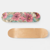  Roze & Blauwgroen  Geïnspireerde Bloemen Skateboard (Horizontaal)