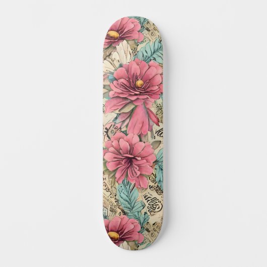  Roze & Blauwgroen  Geïnspireerde Bloemen Skateboard (Voorkant)