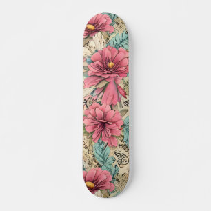 Roze & Blauwgroen Geïnspireerde Bloemen Skateboard