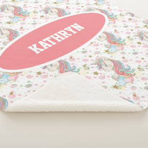 Roze Blauwgroen Gele Eenhoorn Kleurrijk Sherpa Deken