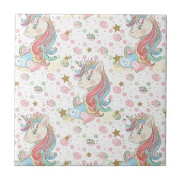 Roze Blauwgroen Gele Eenhoorn Kleurrijk Tegeltje
