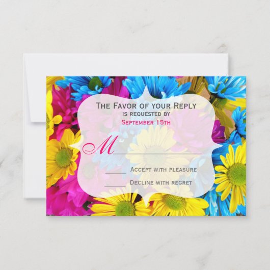 Roze Blauwgroen Gerber Daisy Flowers Wedding RSVP (Voorkant)