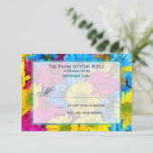 Roze Blauwgroen Gerber Daisy Flowers Wedding RSVP (Staand voorkant)