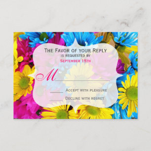 Roze Blauwgroen Gerber Daisy Flowers Wedding RSVP Kaartje