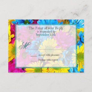 Roze Blauwgroen Gerber Daisy Flowers Wedding RSVP Kaartje