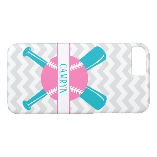 Roze Blauwgroen Grijze Softball-telefooncel Case-Mate iPhone Case (Achterkant (Horizontaal))