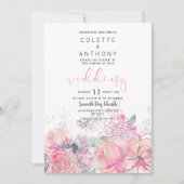 Roze blauwgroen lavendel bloemenboeket Bruiloft Kaart (Voorkant)