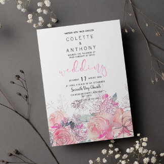 Roze blauwgroen lavendel bloemenboeket Bruiloft Kaart