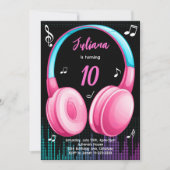 Roze Blauwgroen muzikale verjaardagsuitnodiging Kaart (Voorkant)