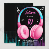 Roze Blauwgroen muzikale verjaardagsuitnodiging Kaart (Voorkant / Achterkant)