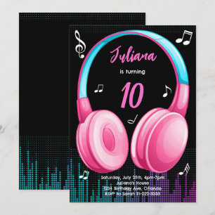 Roze Blauwgroen muzikale verjaardagsuitnodiging Kaart