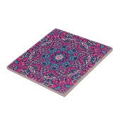 Roze, Blauwgroen & Navy Vibrant Boho Mandala Tegeltje (Zijkant)
