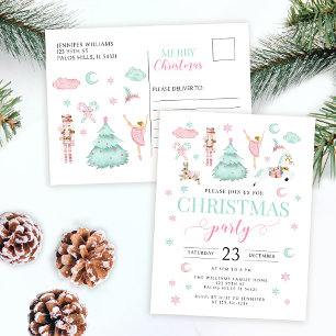 Roze blauwgroen notenkraker ballet snoep kerstfees feestdagenkaart