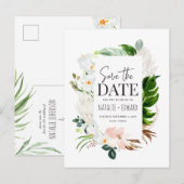 Roze, blauwgroen + orchidee tropische bloem, behal aankondigingskaart (Voorkant / Achterkant)