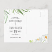 Roze, blauwgroen + orchidee tropische bloem, behal aankondigingskaart (Achterkant)