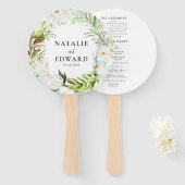 Roze, blauwgroen + orchidee tropische wondbruiloft handwaaier (Voorkant en achterkant)