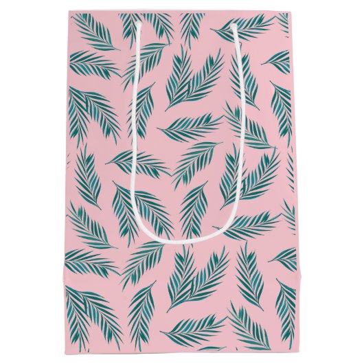 Roze & Blauwgroen Palmbladeren Tropisch Medium Cadeauzakje (Achterkant)