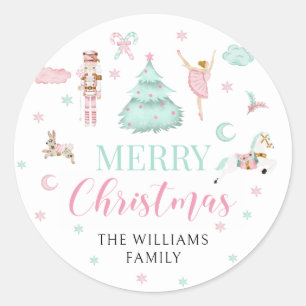 Roze blauwgroen pastel notenkraker vrolijk kerstfe ronde sticker