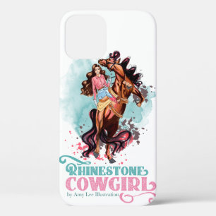 Roze Blauwgroen Rhinestone Cowgirl Pad-draagtas iPhone 12 Hoesje