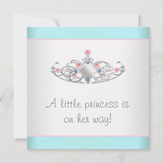 Roze Blauwgroen Tiara Princess Baby Meisje Douche Kaart (Voorkant)