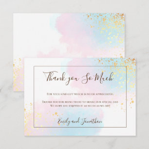 Roze Blauwgroen Waterverf Goud Confetti Bruiloft Bedankkaart