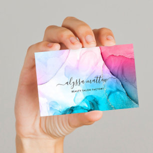 Roze Blauwgroen Waterverf Inkt Glitter Moderne Ele Visitekaartje