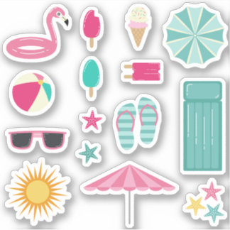 Roze Blauwgroen Zomerstrand Sticker