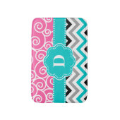 Roze Blauwgroen zwirl Chevron Monogram Bathmat Bat Badmat (Voorkant Verticaal)