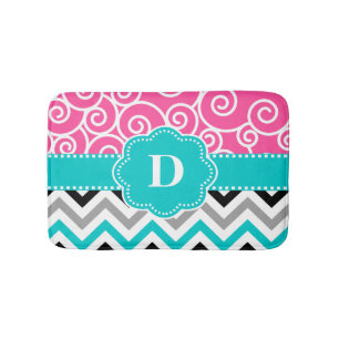 Roze Blauwgroen zwirl Chevron Monogram Bathmat Bat Badmat