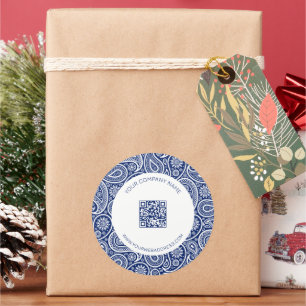 Roze blauwwitte  paisleypatroon ronde sticker