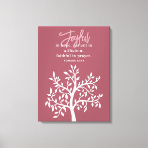 Roze Blijde Bijbeltekst Boom Religieus Canvas Afdruk