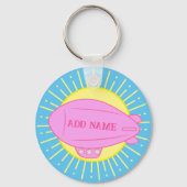 Roze Blimp Ballon Blue Sky Custom Sleutelhanger (Voorkant)