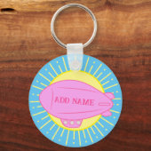 Roze Blimp Ballon Blue Sky Custom Sleutelhanger (Voorkant)