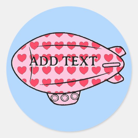 Roze Blimp Ballon Rode Hart Patroon Custom Ronde Sticker (Voorkant)