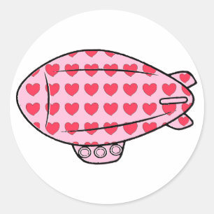Roze Blimp Ballon Rode Hart Patroon Custom Ronde Sticker