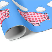 Roze Blimp Ballon Rood Hart Witte Wolken Custom Cadeaupapier (Rol Hoek)