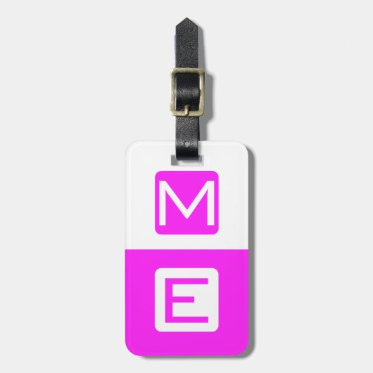 Roze Blockhead Monogrammed Bagagelabel (Voorkant verticaal)