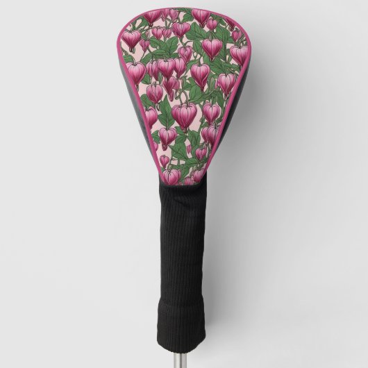 Roze bloedend hartbloempatroon golfheadcover (Voorkant)