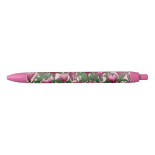 Roze bloedend hartbloempatroon zwarte inkt pen