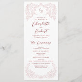 Roze  Bloei Monogram Trouwprogramma Menu (Voorkant)