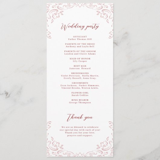 Roze  Bloei Monogram Trouwprogramma Menu (Achterkant)