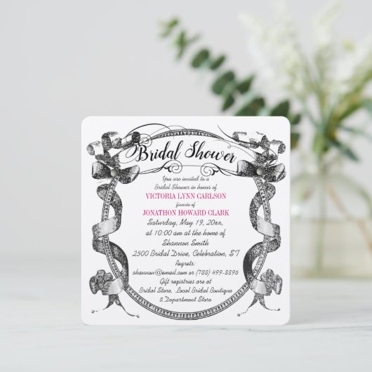 Roze Bloei Schrift Bruiloft Feest Kaart (Staand voorkant)